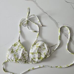 Vitamin A Swim Green and White Floral Triangle Bikini Top